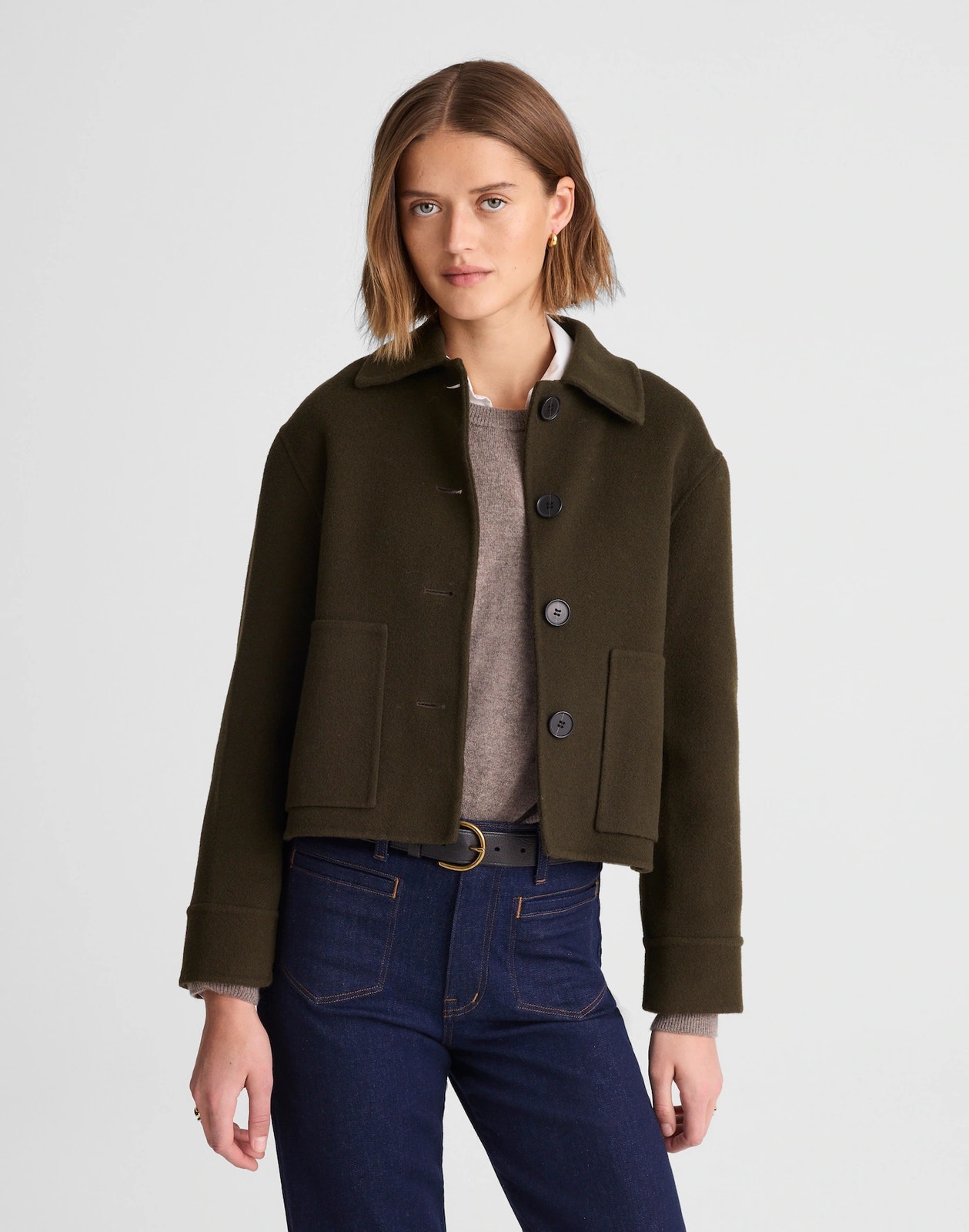 Nwt Madewell Double-Faced Wool Cropped Chore Jacket Green Xl
